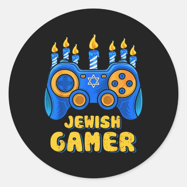 Jüdischer Video Game Controller Gamer Chanukah Boy Runder Aufkleber (Vorderseite)