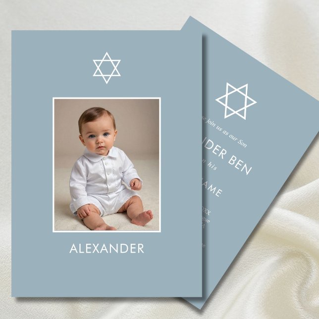 Jüdisches Baby-Naming Foto Blue White Hebrew Einladung (Von Creator hochgeladen)