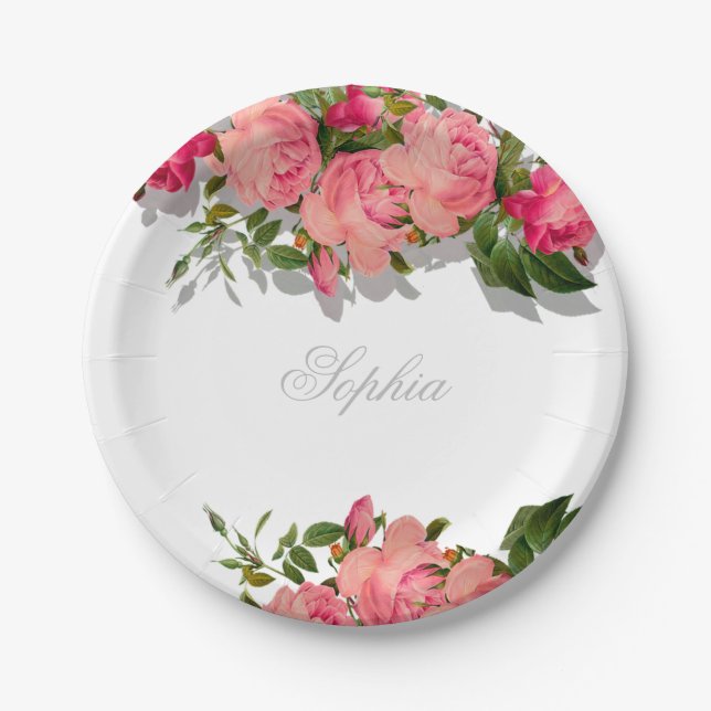 Jüdisches Baby Naming Girl Pink Floral Hebräisch Pappteller (Vorderseite)