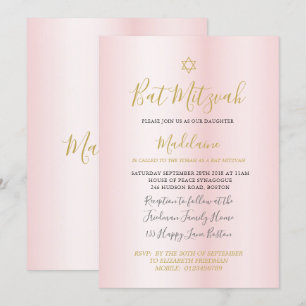 Jüdisches Bat Mitzvah Pink Gold Girls Hebräisch  Einladung