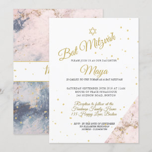 Jüdisches Bat Mitzvah Pink White Gold Hebräisch Einladung