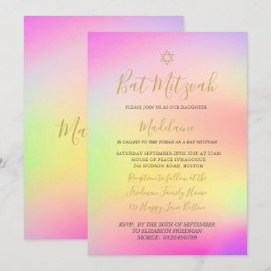 Jüdisches Bat Mitzvah Rainbow Gold Girls Hebräisch Einladung