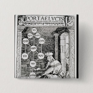 Jüdisches cabbalist, das ein sephiroth hält button