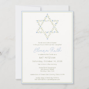 Jüdisches Elegant Floral Star von David Bat Mitzva Einladung