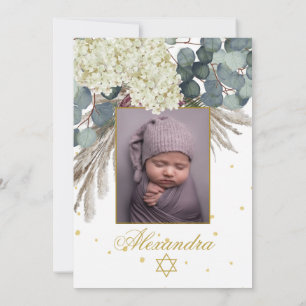 Jüdisches Girl Foto Baby-Benennung von Floral Gold Einladung