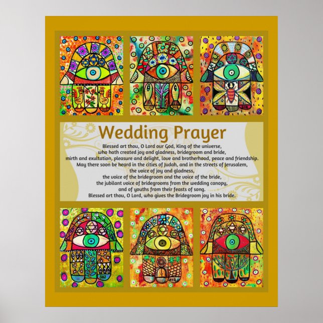 Jüdisches Hochzeitsgebet Golden Hamsa Poster (Vorne)