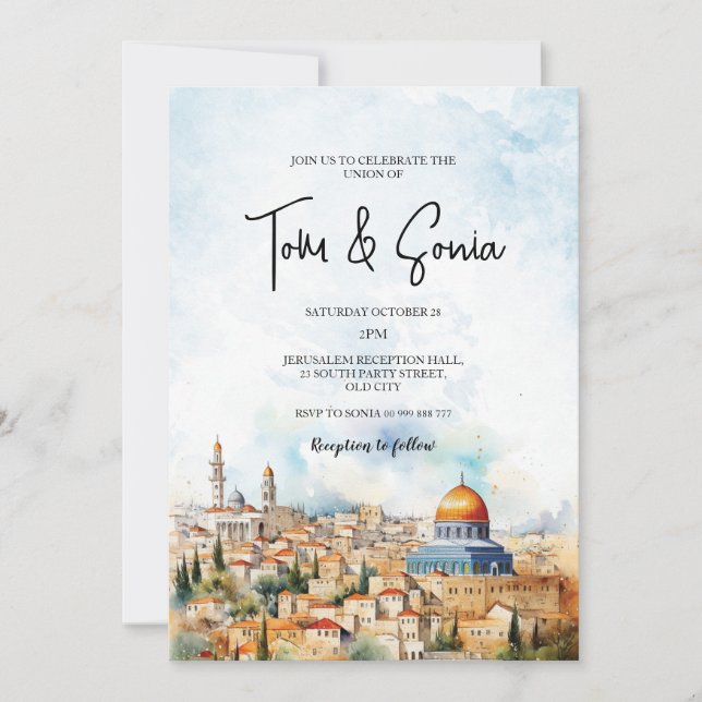 jüdisches Jerusalem Hochzeitziel Einladung (Vorderseite)