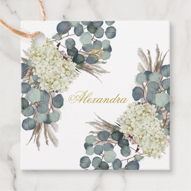 Jüdisches Mädchen-Baby-Benennung von Floral-Gold Geschenkanhänger (Vorderseite)