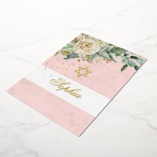Jüdisches Mädchen Gold Baby Namensschild Roses Rel Folieneinladung