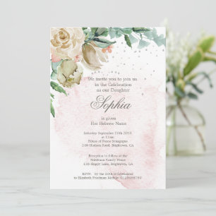 Jüdisches Mädchenbaby mit rosa Rosen Gold Einladung