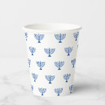 Jüdisches Menorah blaues und weißes Muster Hanukka Pappbecher<br><div class="desc">Jüdisches Menorahblau-weiß-Muster Hanukkah,  Bar mitzvah,  Fledermaus mitzvah,  Shabat,  jüdische Feiertage,  elegante Paper Cups</div>