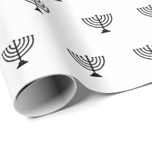 Jüdisches Menorah Schwarz-Weiß-Muster Hanukkah Geschenkpapier
