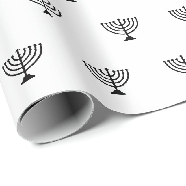 Jüdisches Menorah Schwarzweiß Muster Hanukkah Geschenkpapier (Rolleneckpunkt)