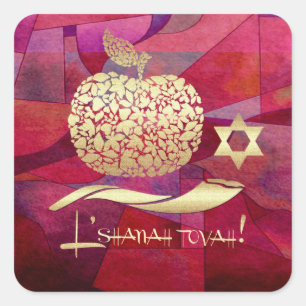 Jüdisches Neujahr  Rosh Hashanah Geschenke Sticke Quadratischer Aufkleber