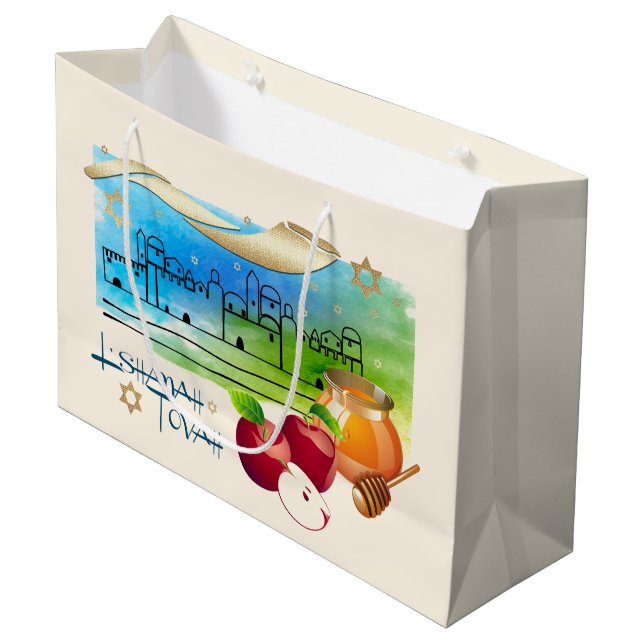 Jüdisches Neujahr | Rosh Hashanah Individuelle Nam Große Geschenktüte (Vorderseite Schrägansicht)