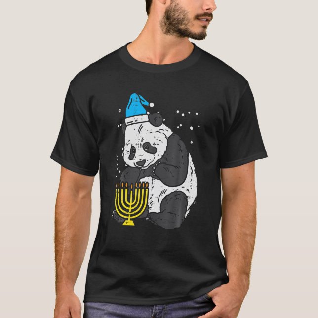 Jüdisches Panda Menorah Niedlich Hanukkah Chanukah T-Shirt (Vorderseite)