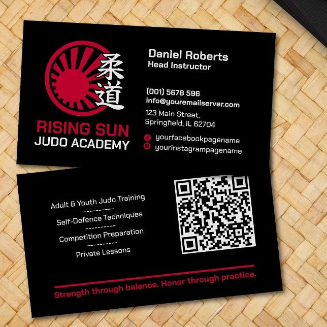 Judo academy instructor - Kanji and rising sun Visitenkarte (Von Creator hochgeladen)