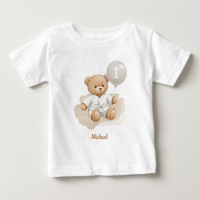 Judo Bear’s First Belt" – 1st Birthday White Belt Baby T-shirt (Vorderseite)