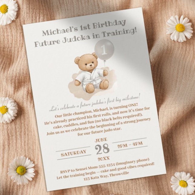 Judo Bear’s First Belt" – 1st Birthday White Belt Einladung (Von Creator hochgeladen)