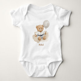 Judo Bear Turns One" – 1st Birthday【Black-belt】 Baby Strampler