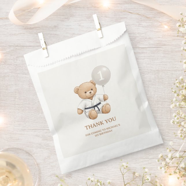 Judo Bear Turns One" – 1st Birthday 【Black-belt】 Geschenktütchen (Ausgeschnitten)