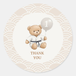 Judo Bear Turns One" – 1st Birthday 【Black-belt】 Runder Aufkleber