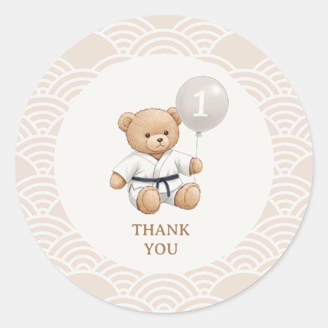 Judo Bear Turns One" – 1st Birthday 【Black-belt】 Runder Aufkleber (Vorderseite)