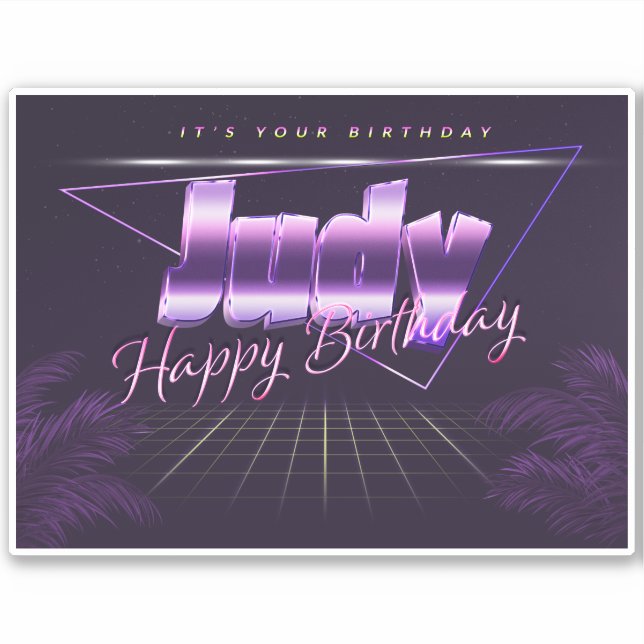 Judy Name Vorname lila retro Sticker Geburtstag (Vorderseite)