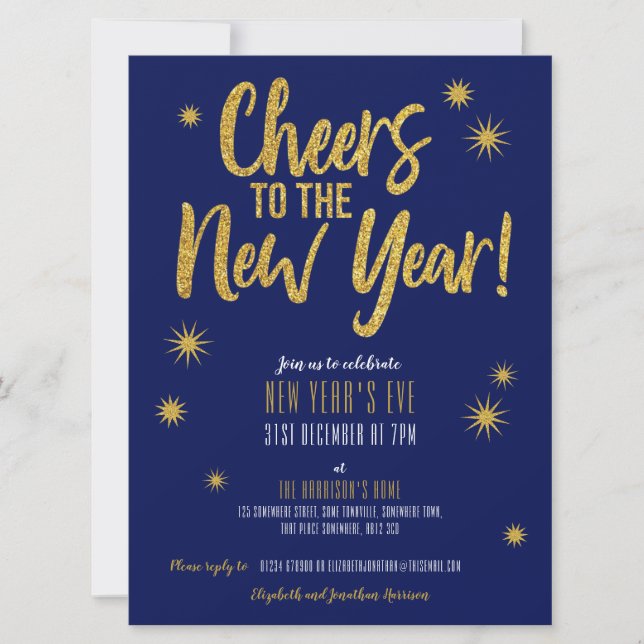 Juers Gold Glitzer - Einladung zum Silvesterabend (Vorderseite)