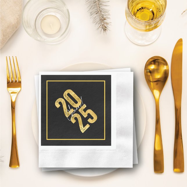 Juers to 2025 Gold Typografy Modern New Year Serviette (Cheers To 2025 Gold Typography Modern New Year Napkins @ fat_fa_tin)