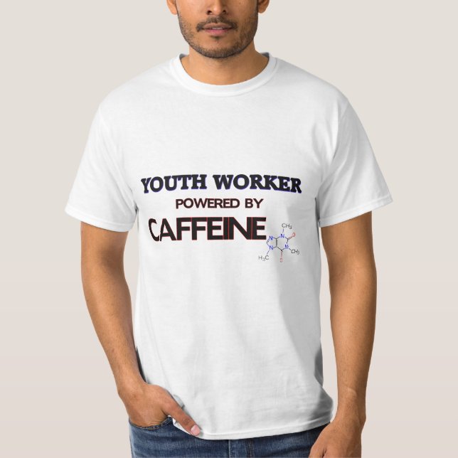 Jugend-Arbeitskraft angetrieben durch Koffein T-Shirt (Vorderseite)