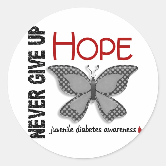 Jugenddiabetes gibt nie Hoffnungs-Schmetterling Runder Aufkleber (Vorderseite)