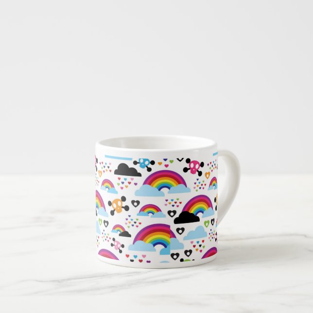 Jugendemo Regenbogen-Schädelhintergrund Espressotasse (Vorderseite Rechts)
