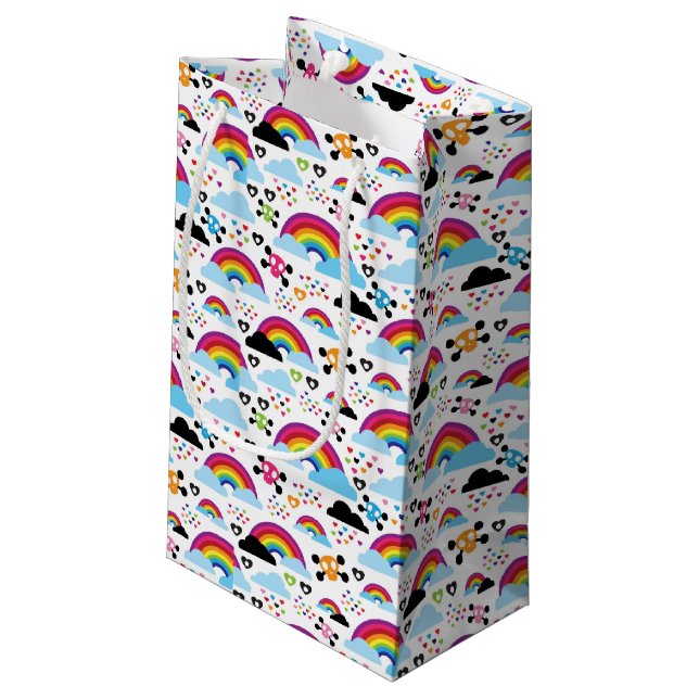 Jugendemo Regenbogen-Schädelhintergrund Kleine Geschenktüte (Rückseite Schrägansicht)