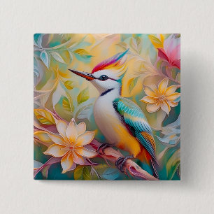 Jugendlicher Regenbogen-Specht-Fantasie-Vogel Button
