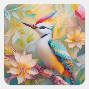 Jugendlicher Regenbogen-Specht-Fantasie-Vogel Quadratischer Aufkleber