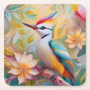 Jugendlicher Regenbogen-Specht-Fantasie-Vogel Rechteckiger Pappuntersetzer
