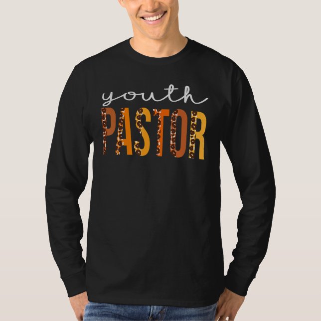 Jugendpastor Leopardengruppe Cute Fall Herbst Dank T-Shirt (Vorderseite)
