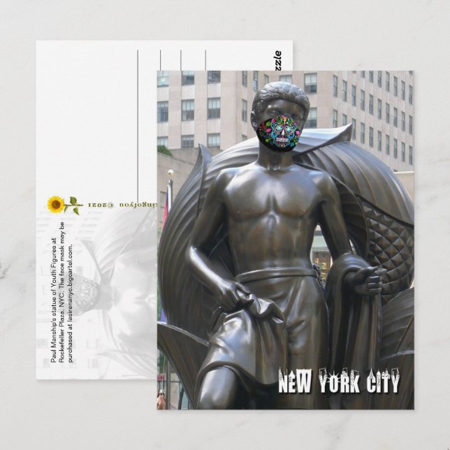 Jugendstatue mit Calavera Gesichtsmaske - NYC V Po Postkarte (Vorne/Hinten)