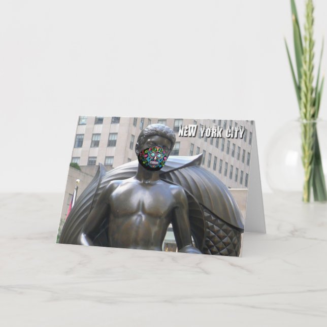 Jugendstatue mit calvera Gesichtsmaske - NYC H Kar Karte (Vorderseite)