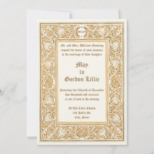 Jugendstil 1895 Blatt- und Blumenrand Hochzeit Einladung