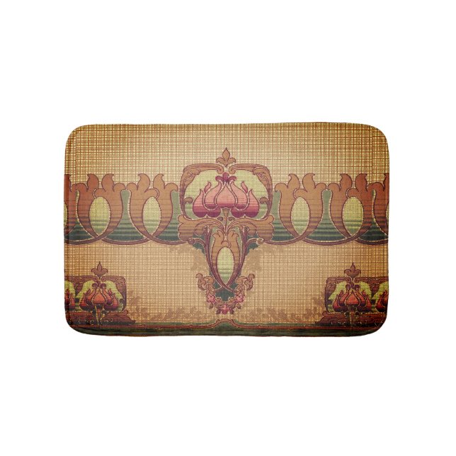 Jugendstil abstrakte Blume bordeauxrot grün Badematte (Vorderseite)