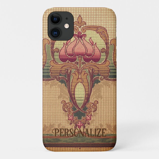 Jugendstil abstrakte Blume bordeauxrot grün Case-Mate iPhone Hülle (Rückseite)