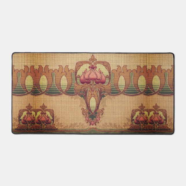 Jugendstil abstrakte Blume bordeauxrot grün Schreibtischunterlage (Vorderseite)