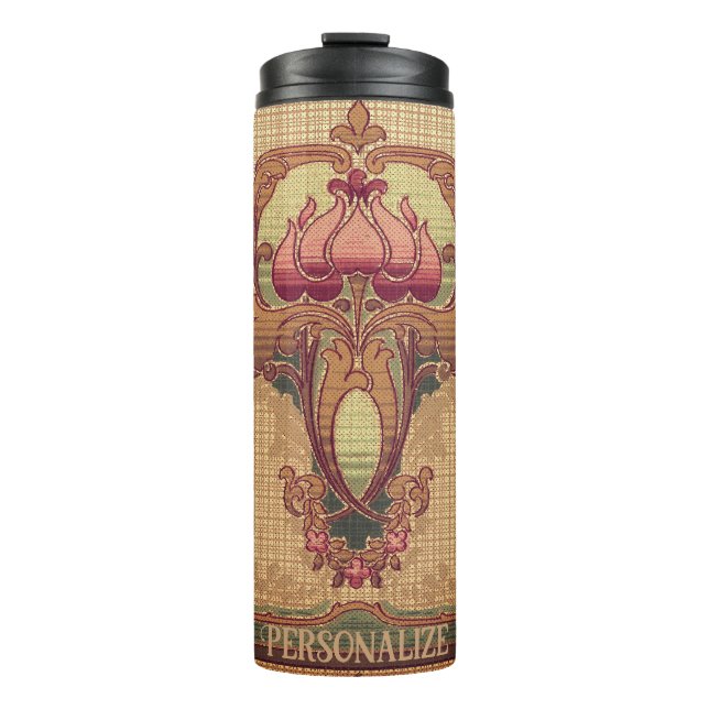 Jugendstil abstrakte Blume bordeauxrot grün Thermosbecher (Vorderseite)