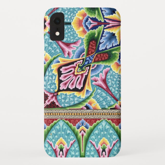 Jugendstil-abstraktes Muster rosa blaue Textilkuns Case-Mate iPhone Hülle (Rückseite)
