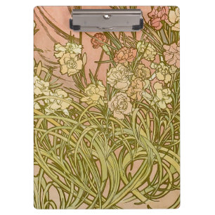 Jugendstil Alfonse Mucha Blüten-Nelken-Blumen Klemmbrett