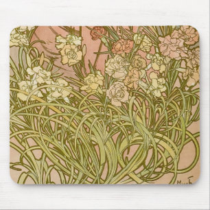 Jugendstil Alfonse Mucha Blüten Nelkenblumen Mousepad