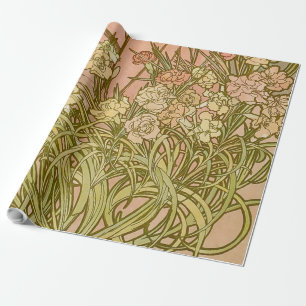 Jugendstil Alfonse Mucha Blütensträusse Nelken Blu Geschenkpapier