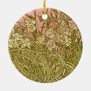 Jugendstil Alfonse Mucha Blütensträusse Nelken Blu Keramik Ornament